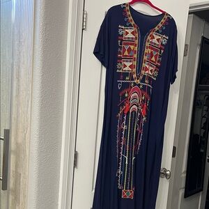 Vibrant Embroidered Maxi Dress in Navy